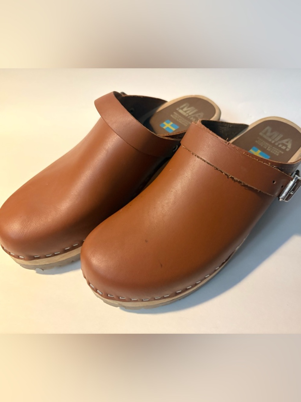 Mia “Alma”Classic Brown Leather Clog  made in Sweden - Picture 2 of 6